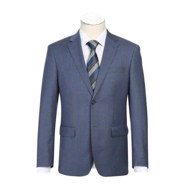 Blue | Tan | Plaid | Notch Lapel | Slim Fit | Wool Suit