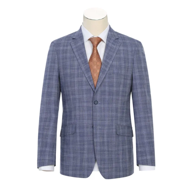 Blue | Grey | Plaid | Notch Lapel | Slim Fit Suit
