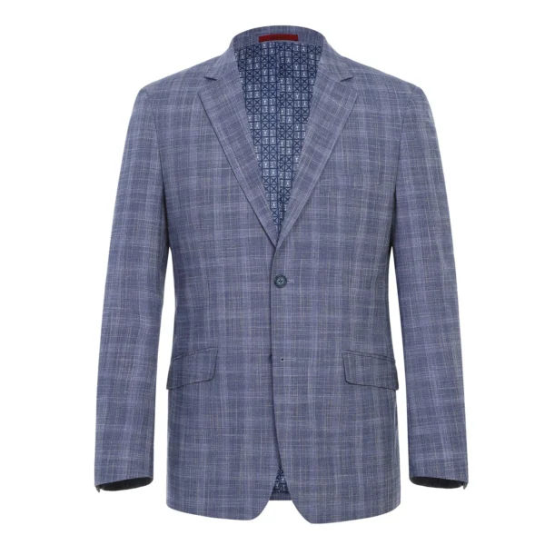 Blue | Grey | Plaid | Notch Lapel | Slim Fit Suit - Image 2