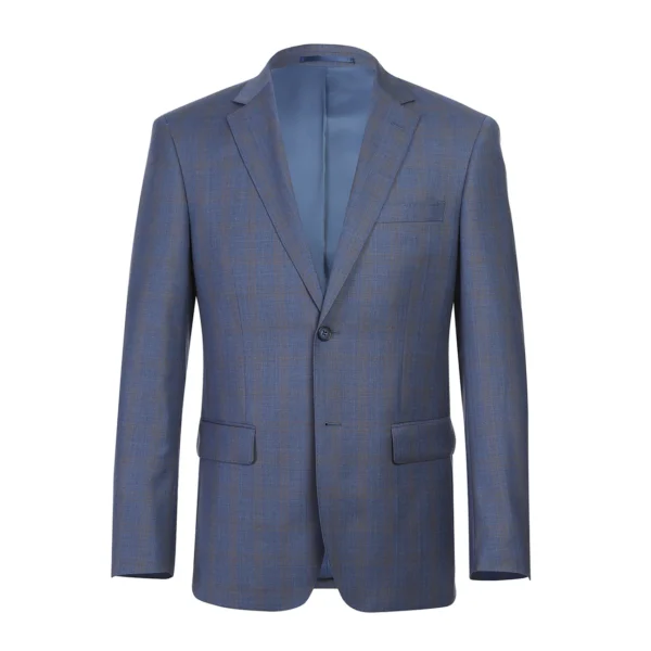 Blue | Tan | Plaid | Notch Lapel | Slim Fit | Wool Suit - Image 2