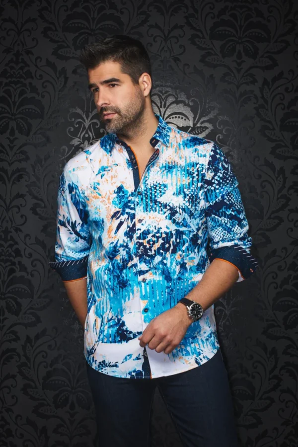 Korey | Turquoise | White | Print | Long Sleeved Shirt