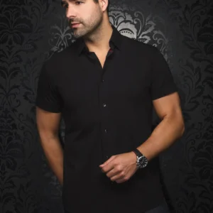 Solid Black | Slim Fit | Short Sleeved Shirt