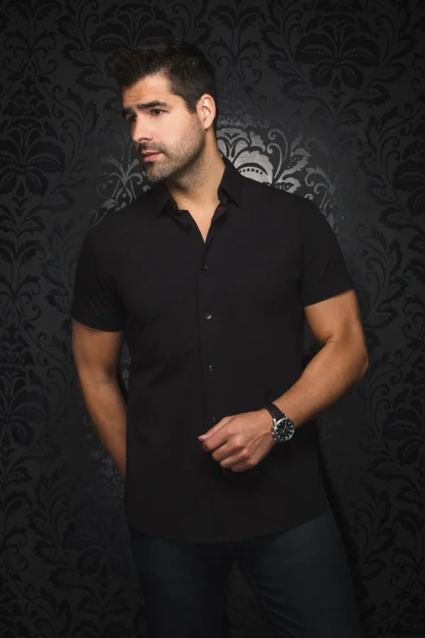 Solid Black | Slim Fit | Short Sleeved Shirt