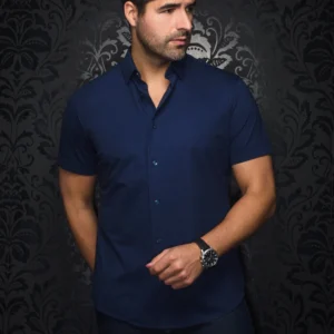 Solid Navy Blue | Slim Fit | Short Sleeved Shirt