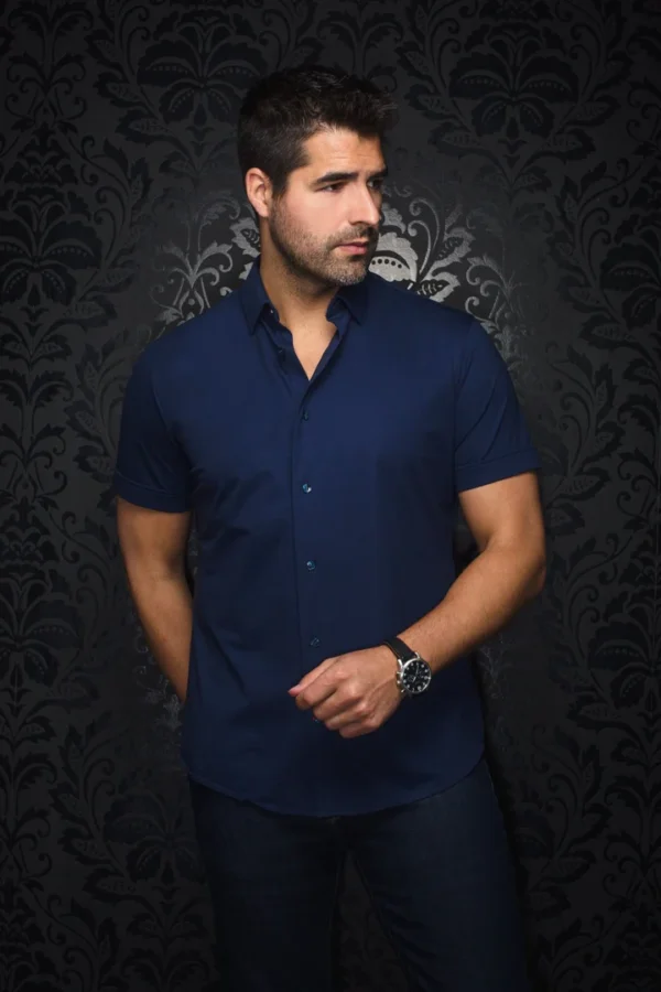 Solid Navy Blue | Slim Fit | Short Sleeved Shirt