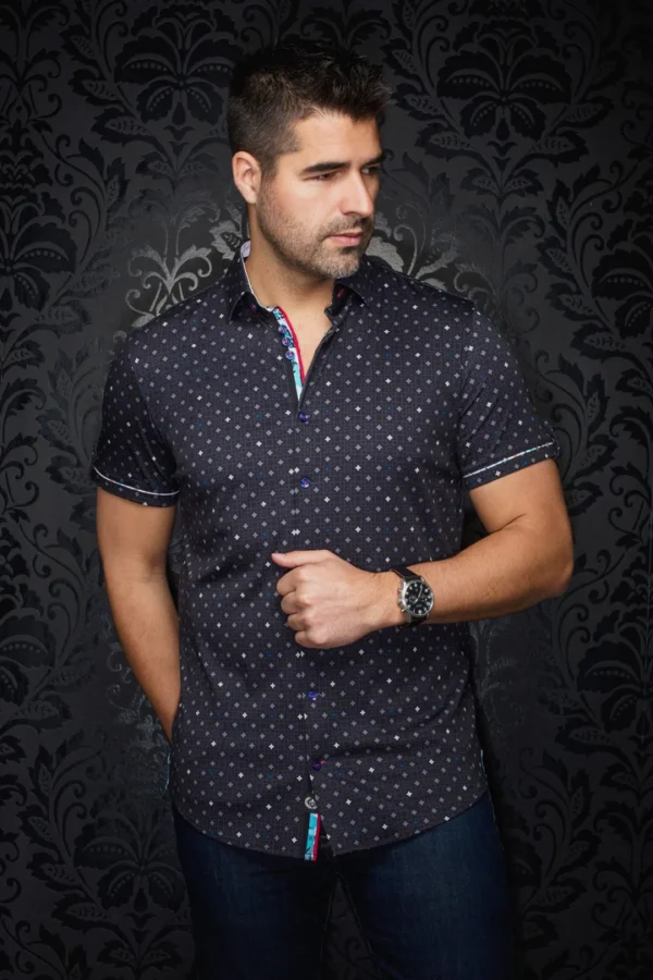 Apollo | Black | White | Polka Dot | Short Sleeved Shirt