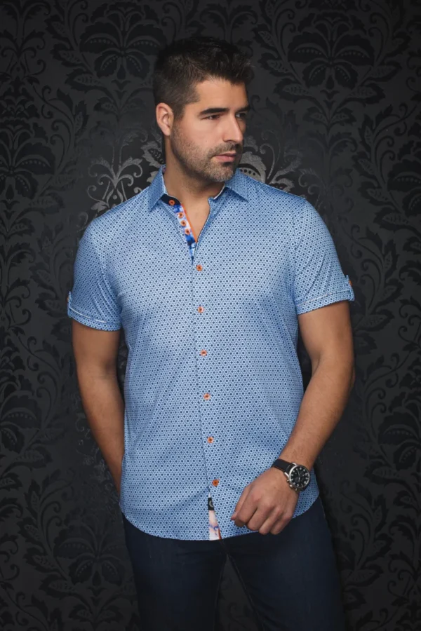 Oslin | Light Blue | Pin Dot | Slim Fit | Short Sleeved Shirt