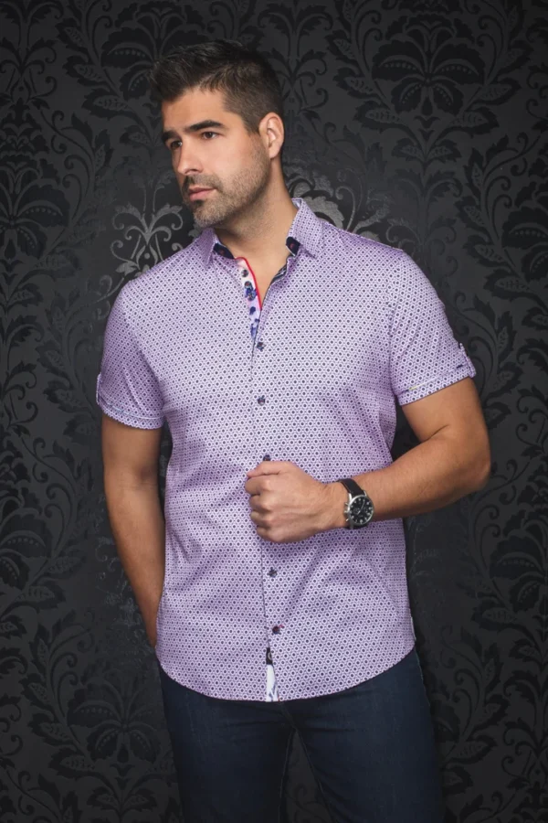 Oslin | Lavender | Polka Dot | Slim Fit | Short Sleeved Shirt