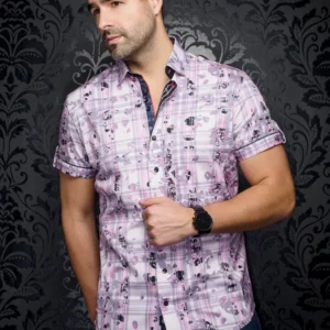 Noriyo | Pink | Print | Slim Fit | Short Sleeved Shirt