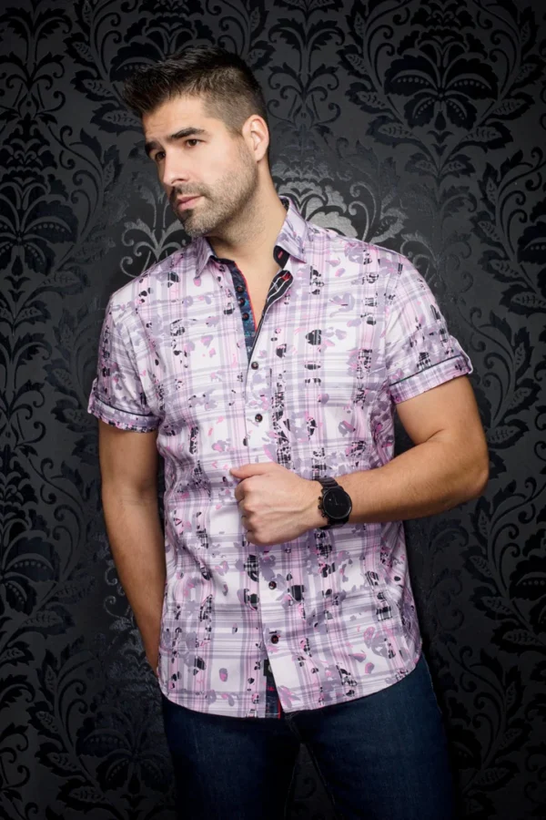 Noriyo | Pink | Print | Slim Fit | Short Sleeved Shirt