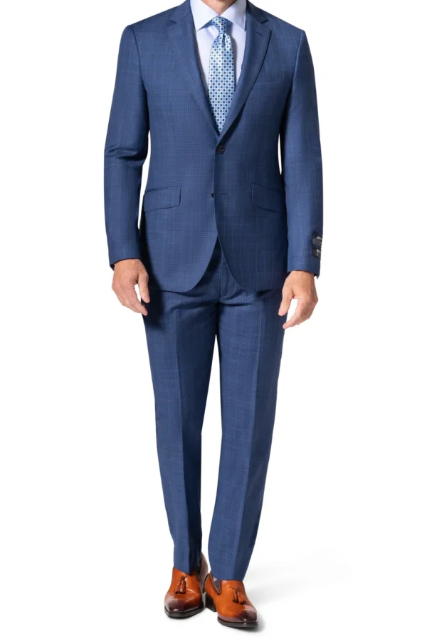 2 Button | Teal Blue | Plaid | Notch Lapel | Slim Fit Suit