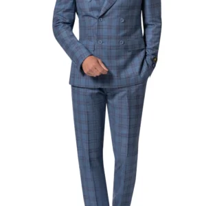 Slate Blue | Plaid | Double-breasted | Wide Peak Lapel | Modern Fit Suit