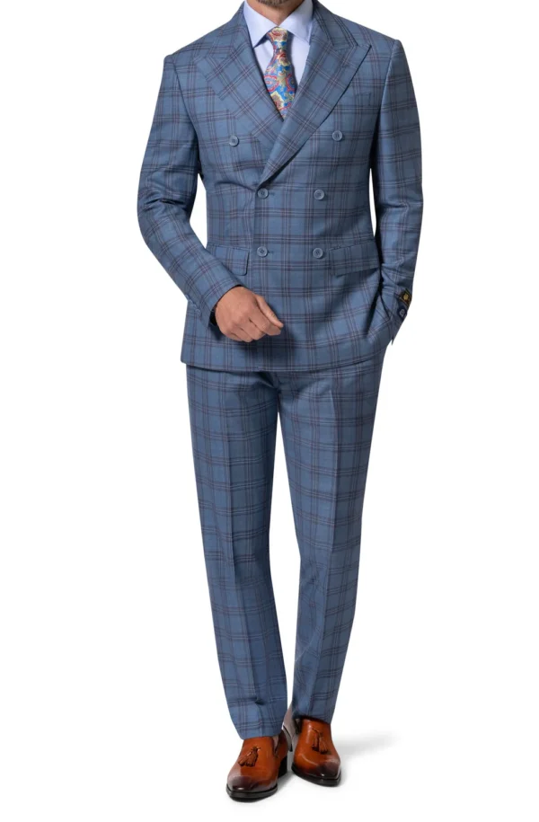 Slate Blue | Plaid | Double-breasted | Wide Peak Lapel | Modern Fit Suit