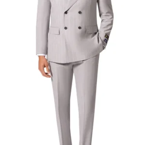 Light Grey | Pinstripe | Peak Lapel | Double-breasted | Slim Fit Suit