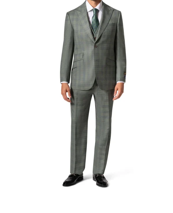 3 Piece | Olive Green | Window Payne | Notch Lapel | Slim Fit Suit