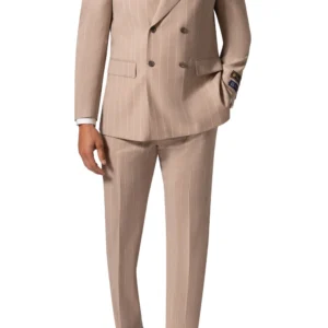 Beige | Pinstripe | Double-breasted | Peak Lapel | Modern Fit Suit