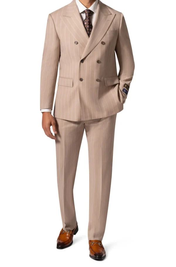 Beige | Pinstripe | Double-breasted | Peak Lapel | Modern Fit Suit