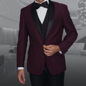 3 Piece | Deep Wine | Black | Shawl Lapel | Slim Fit Tuxedo