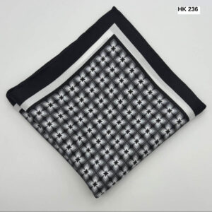 Black and White Floral Print Silk Pocket Square