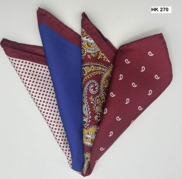 Wine | Blue | Print | Silk Pocket Square
