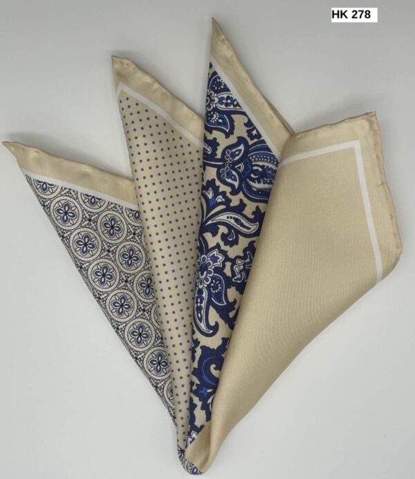Beige | Navy | Print | Silk Pocket Square
