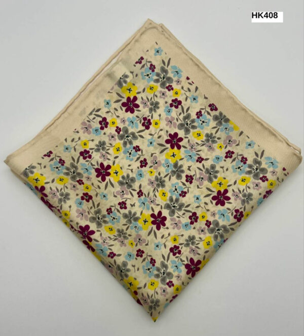 Beige | Floral | Silk Pocket Square