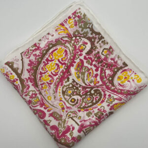 Cream and Pink Print Silk Pocket Square
