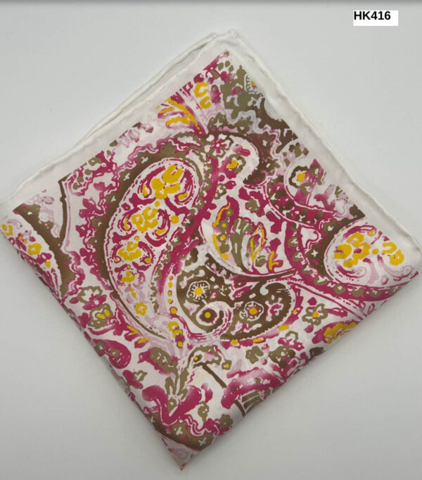 Cream | Pink | Print | Silk Pocket Square