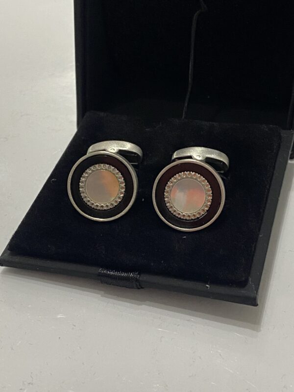 Black | Silver and Mother of Pearl Round Cufflink