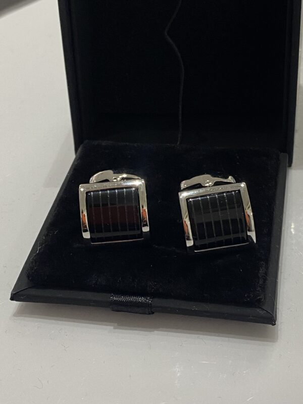 Black and Silver Stripe Square Cufflink