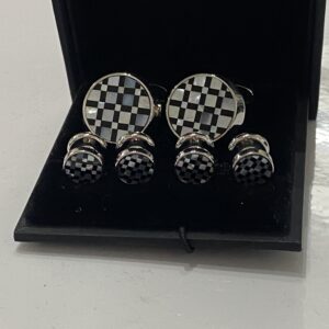 Mother of Pearl / Onyx Checkered Cufflinks Stud Set