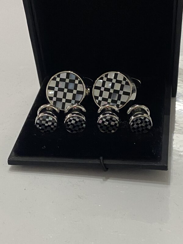 Mother of Pearl / Onyx Checkered Cufflinks Stud Set