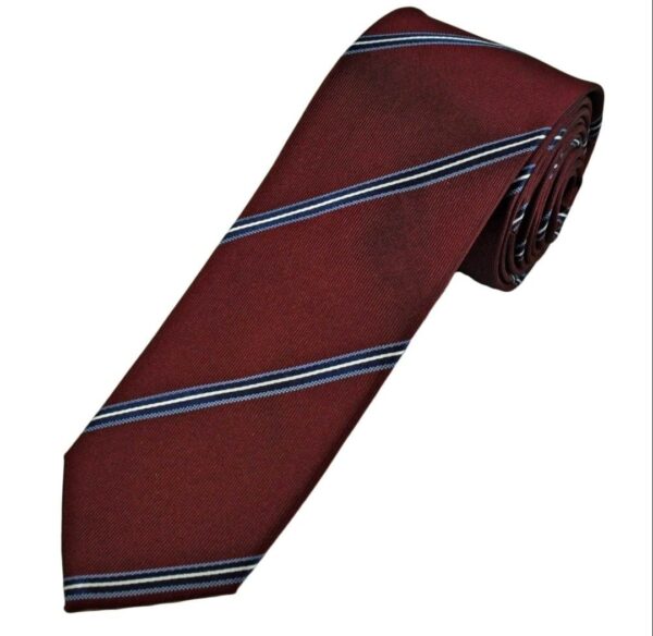 Wine | Blue | White | Stripe | Silk Tie