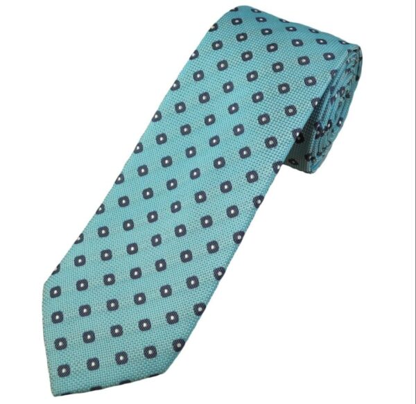 Aqua | Navy | Diamond Print | Silk Tie