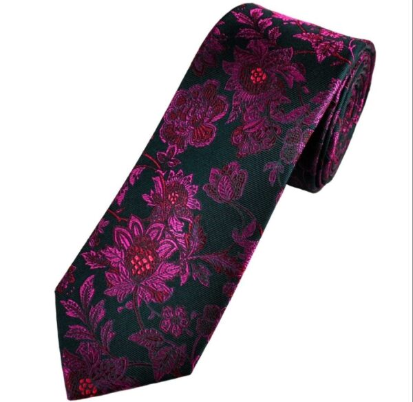 Fuchsia | Black | Floral | Silk Tie