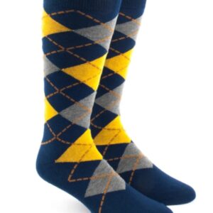 Yellow | Navy Blue and Grey Argyle Socks