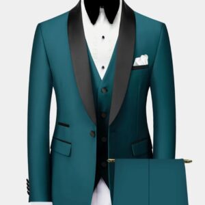3 Piece | Teal Green | Black | Shawl Lapel | Modern Fit Tuxedo