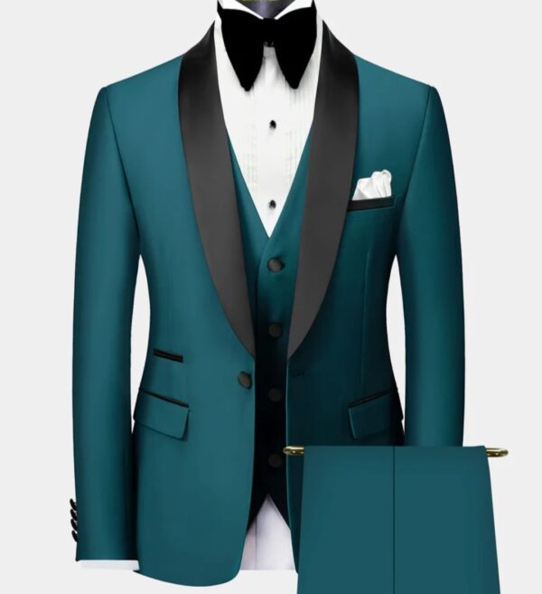 3 Piece | Teal Green | Black | Shawl Lapel | Modern Fit Tuxedo