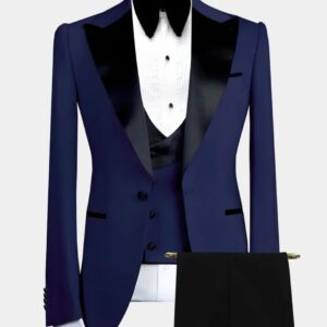 3 Piece | Navy | Black | Double-breasted Vest | Peak Lapel | Modern Fit Tuxedo