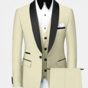 3 Piece | Champagne | Black | Shawl Lapel | Modern Fit Tuxedo