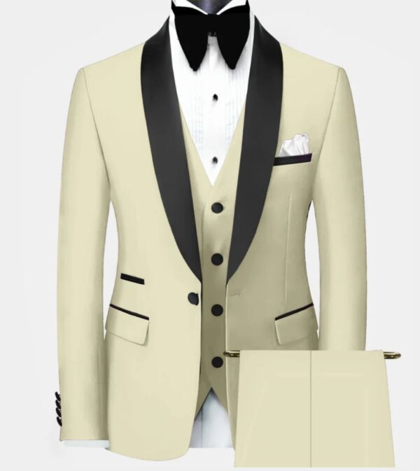 3 Piece | Champagne | Black | Shawl Lapel | Modern Fit Tuxedo