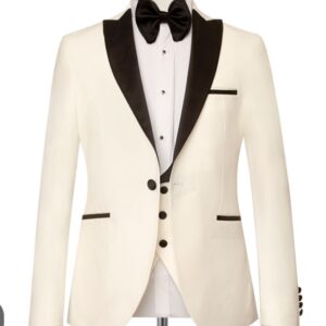 3 Piece | Ivory | Black | Peak Lapel | Modern Fit Tuxedo