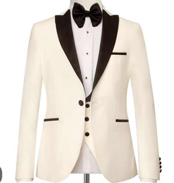 3 Piece | Ivory | Black | Peak Lapel | Modern Fit Tuxedo