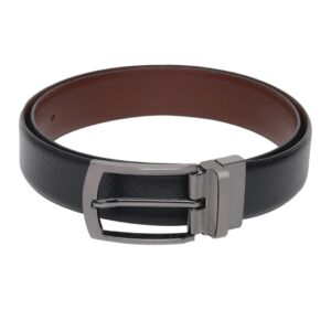 Reversible Black and Brown Large Silver Buckle Leather Belt