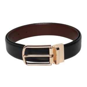 Reversible Black and Brown Large Gold Buckle Leather Belt