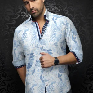 Adrien | Light Blue | White | Print | Long Sleeved Shirt
