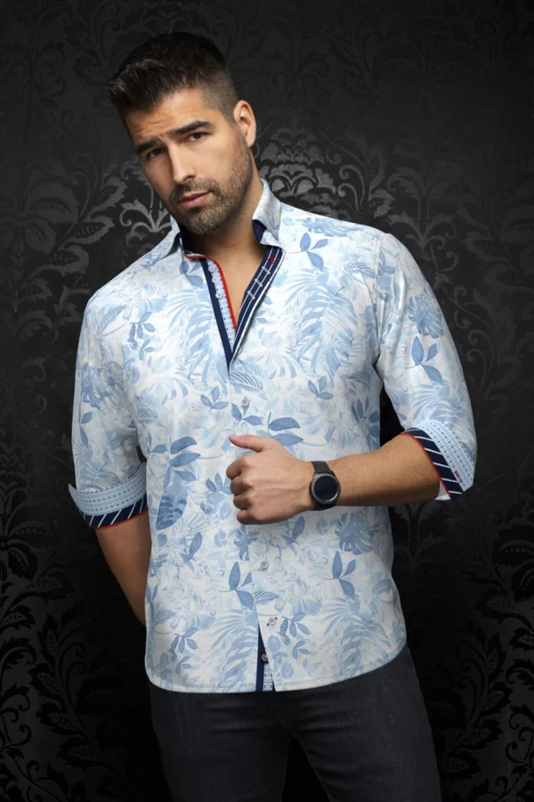 Adrien | Light Blue | White | Print | Long Sleeved Shirt