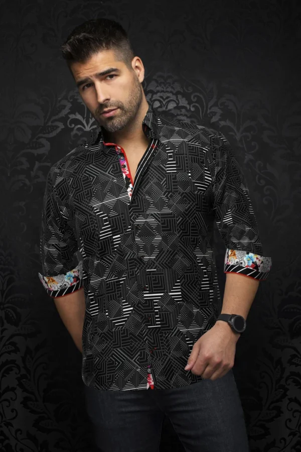 Arienzo | Black | White | Print | Long Sleeved Shirt