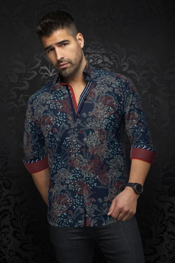 Beckett | Navy | Burgundy | Floral | Print | Long Sleeved Shirt