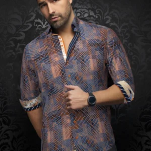 Clarke | Navy | Rust | Print | Long Sleeved Shirt